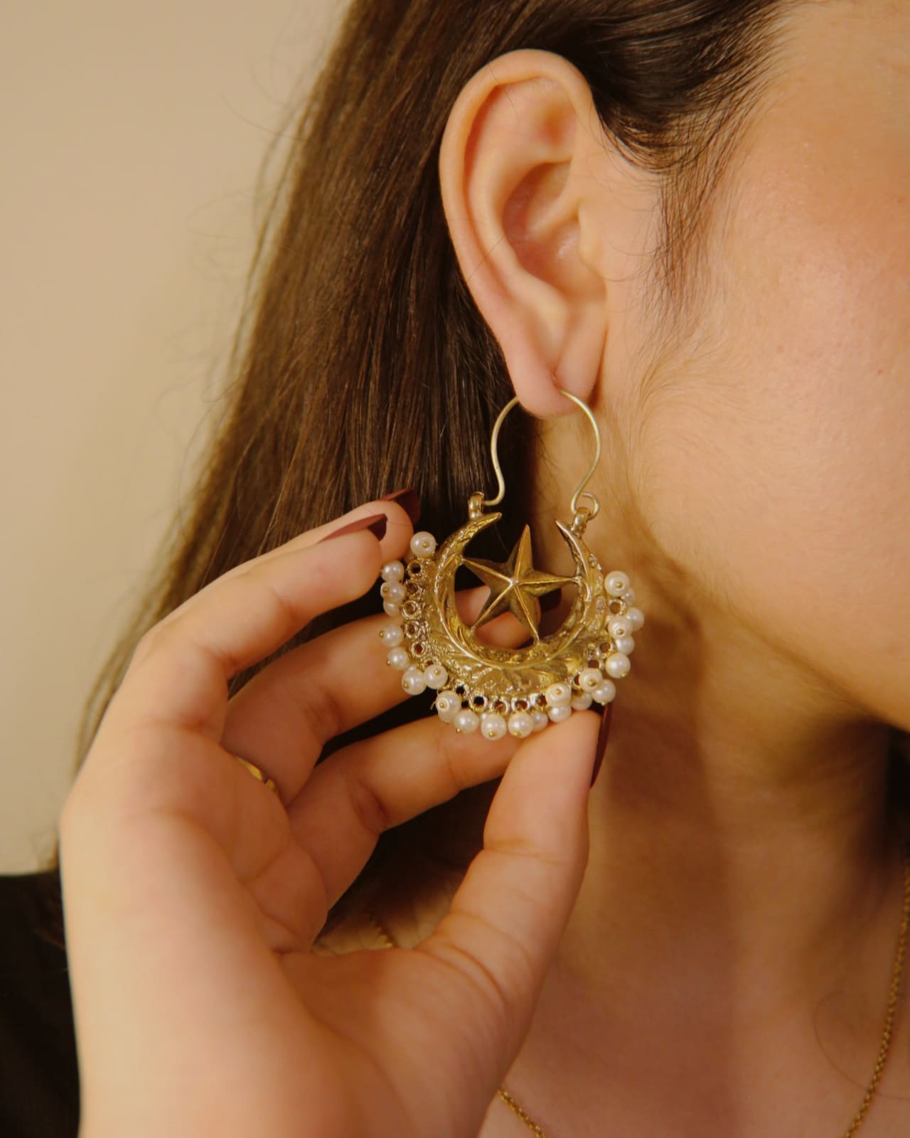 Chand tara pearl earring